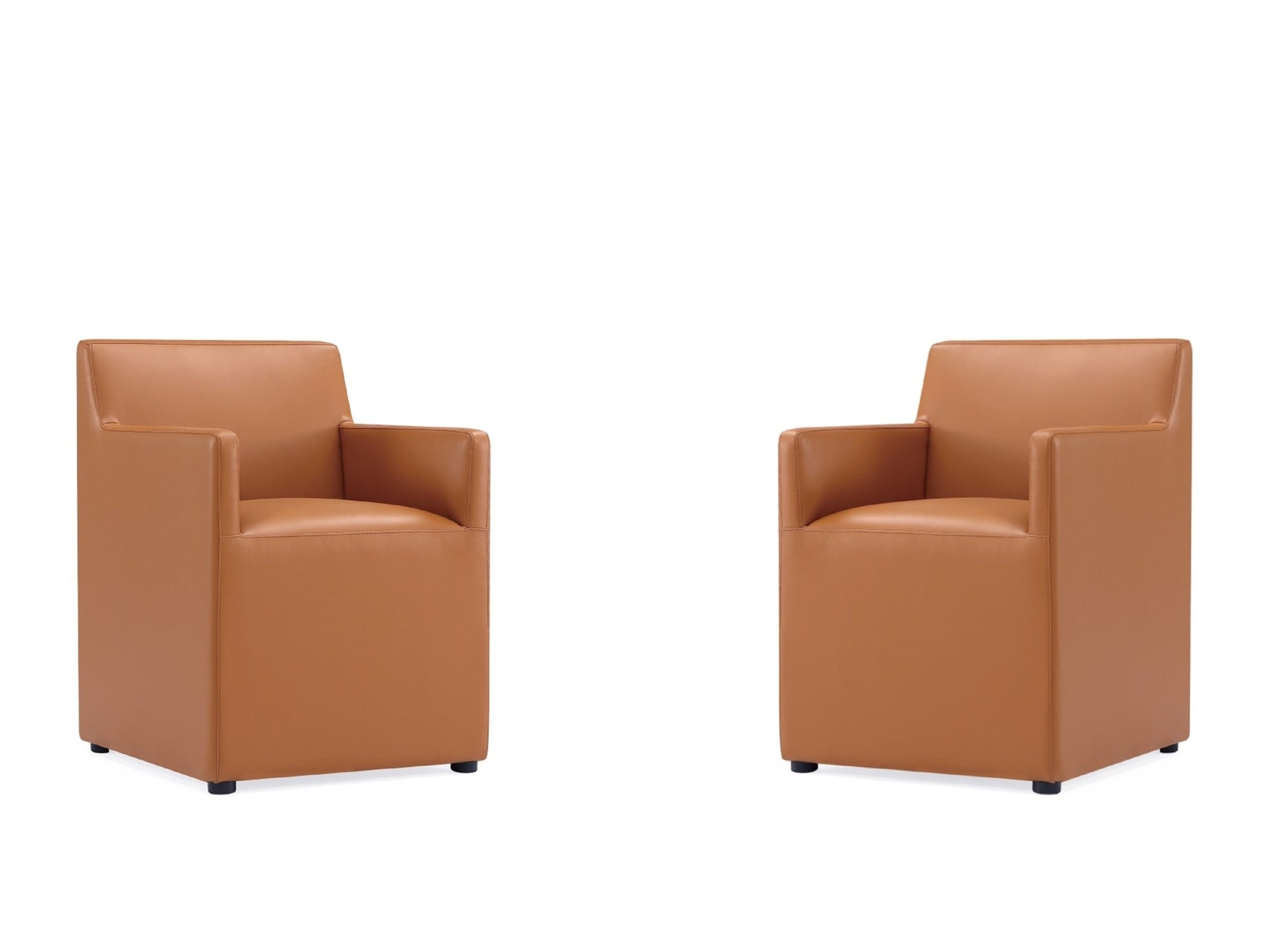 Anna Square Faux Leather Dining Armchair in Saddle (set of 2) - Ornate Home