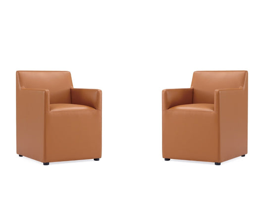 Anna Square Faux Leather Dining Armchair in Saddle (set of 2) - Ornate Home