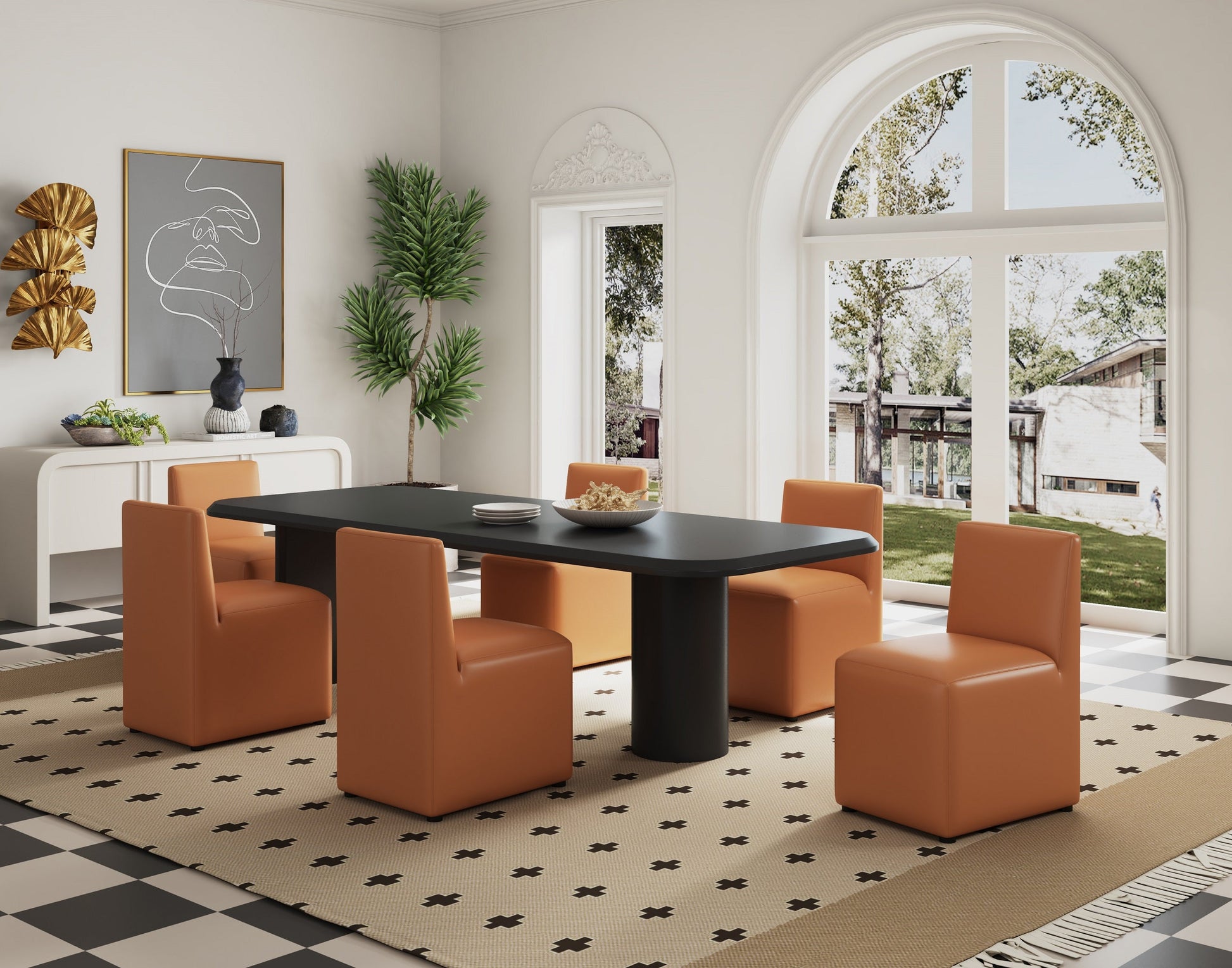 Anna Square Faux Leather Dining Chair in Saddle - Ornate Home