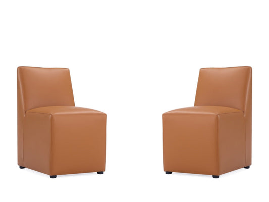Anna Square Faux Leather Dining Chair in Saddle (set of 2) - Ornate Home