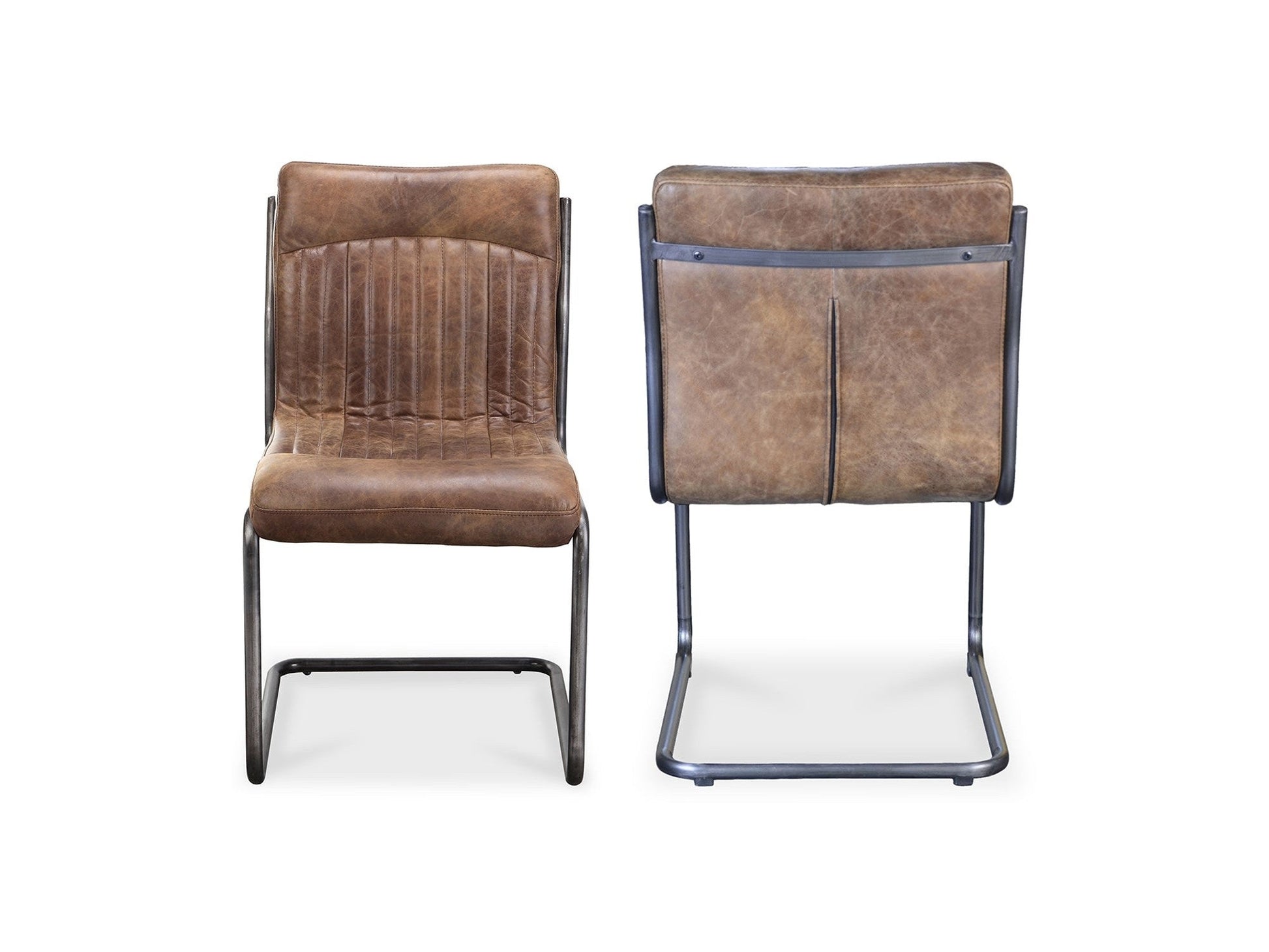 Anse Brown Leatherl Dining Chair (Set of 2) - Ornate Home