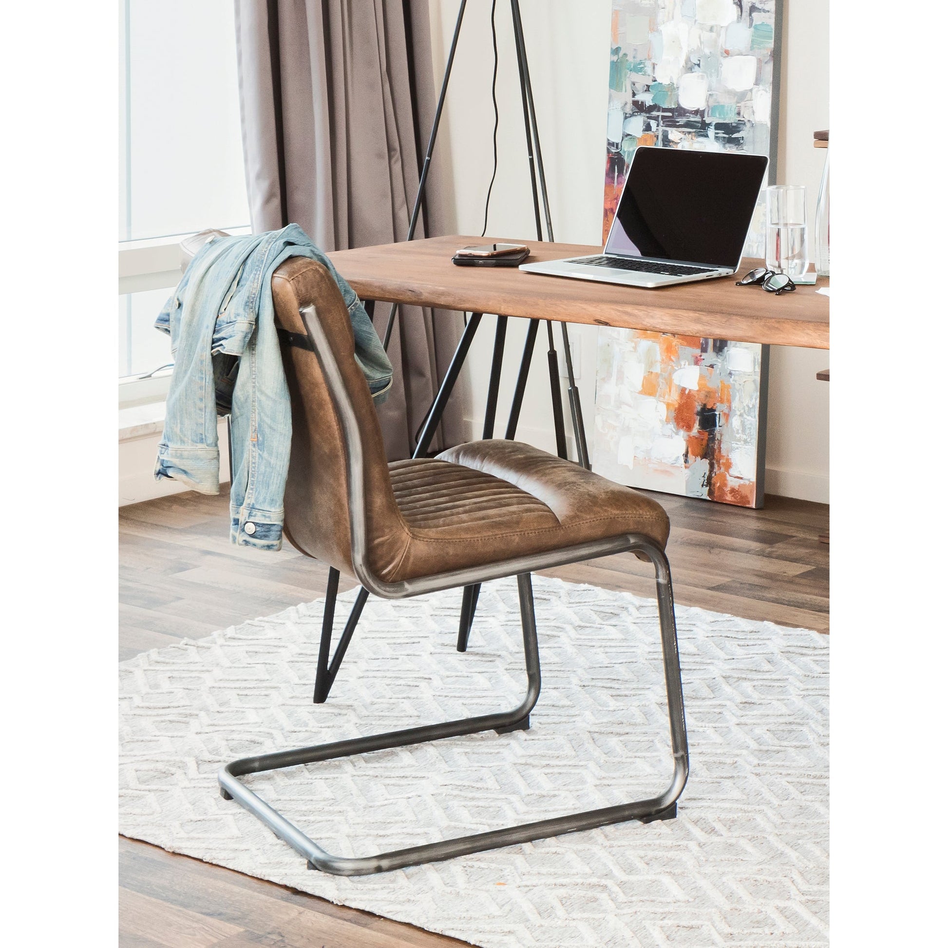Anse Brown Leatherl Dining Chair (Set of 2) - Ornate Home
