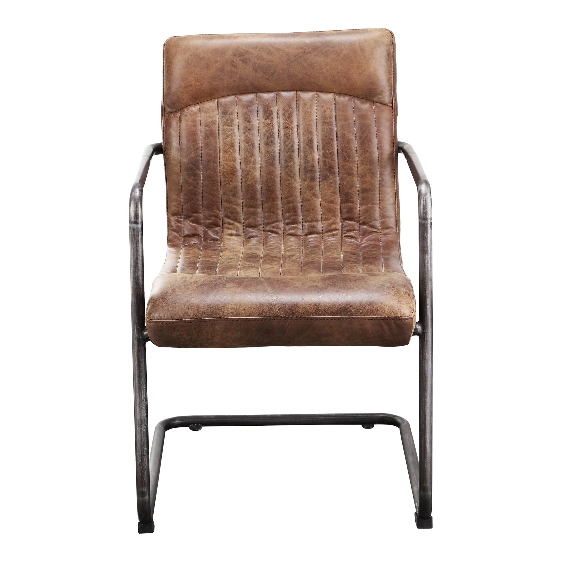 Ansel Brown Leather Arm Chair (Set of 2) - Ornate Home