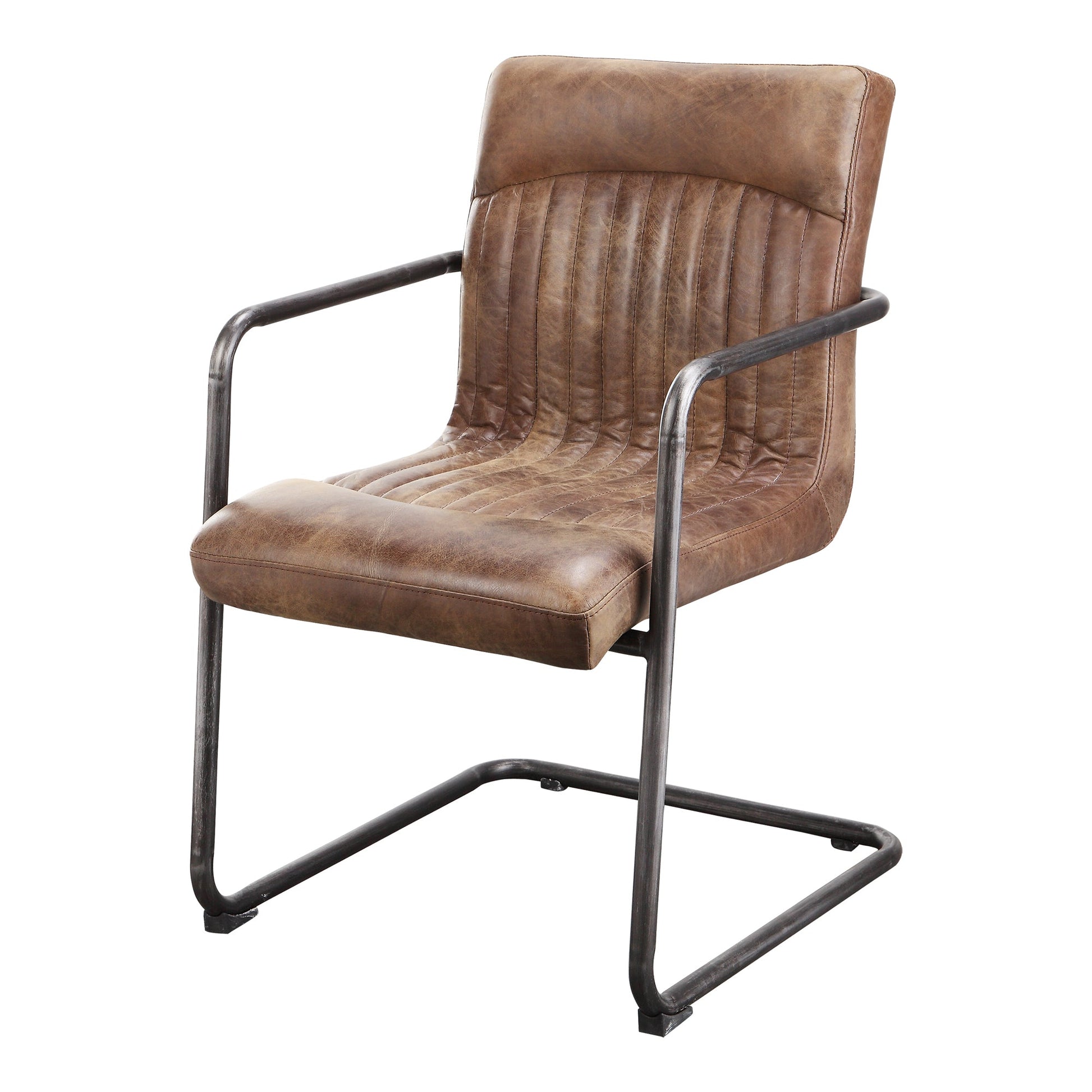 Ansel Brown Leather Arm Chair (Set of 2) - Ornate Home