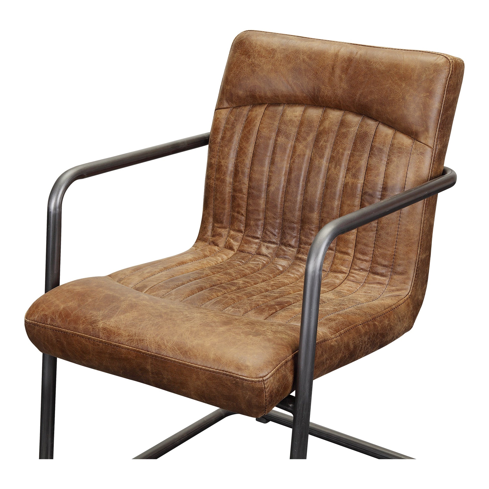 Ansel Brown Leather Arm Chair (Set of 2) - Ornate Home
