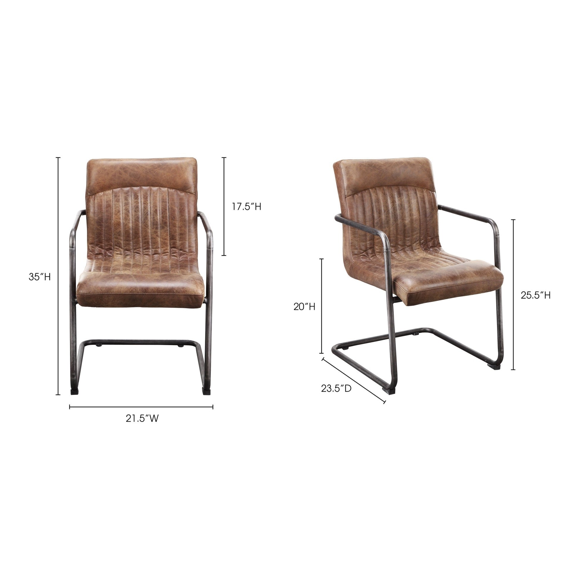 Ansel Brown Leather Arm Chair (Set of 2) - Ornate Home