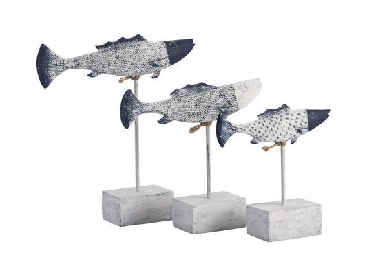 Antique Blue/White Fish Statues (Set of 2) - Ornate Home