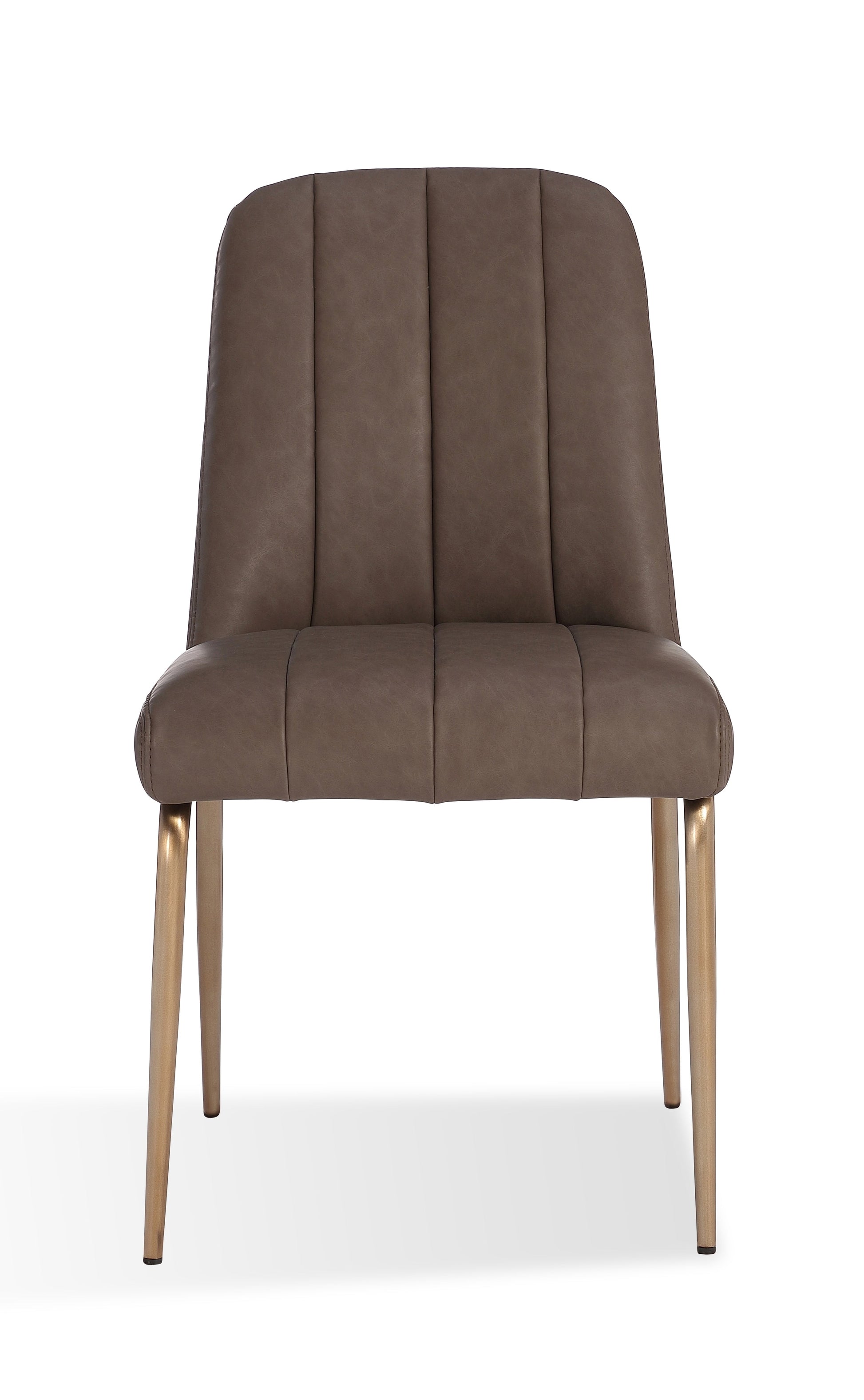 Apollo Upholstered Dining Chair in Cinnamon Synthetic Leather and Brushed Bronze Metal (Set of 2) - Ornate Home