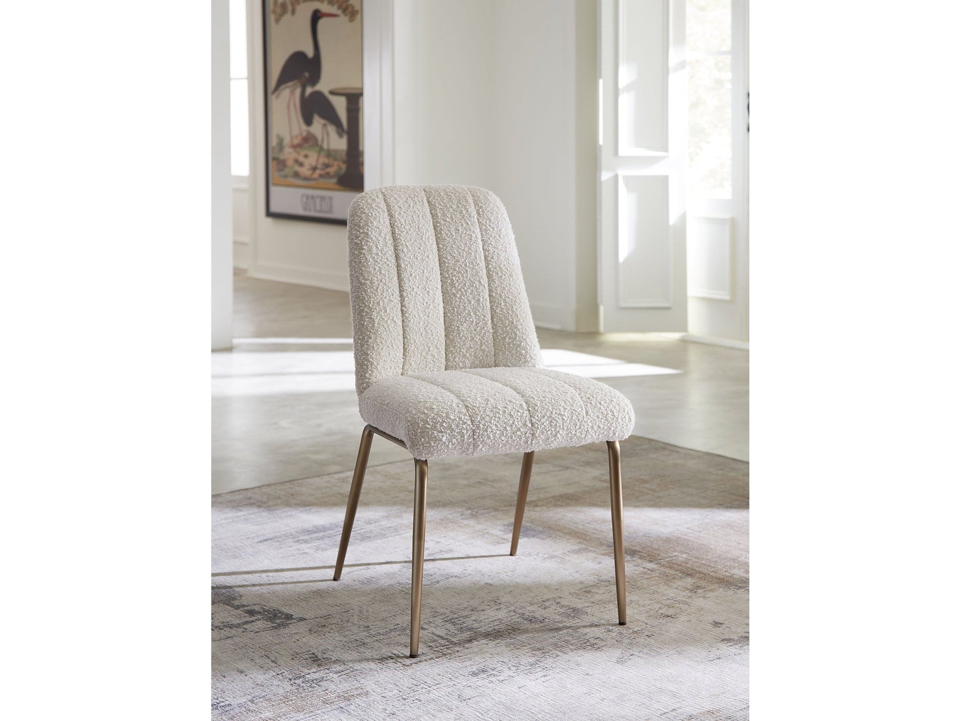 Apollo Upholstered Dining Chair in Ricotta Boucle and Brushed Bronze Metal (Set of 2) - Ornate Home