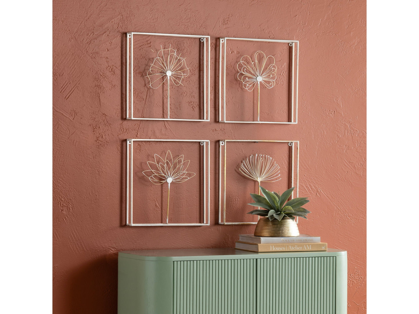 Arabello White/Gold Wall Art (Set Of 4) - Ornate Home