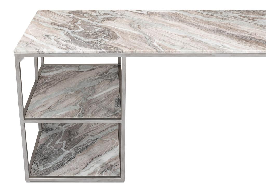 Architect’s Studio Silver Open Desk With Shelves Marble Top - Ornate Home