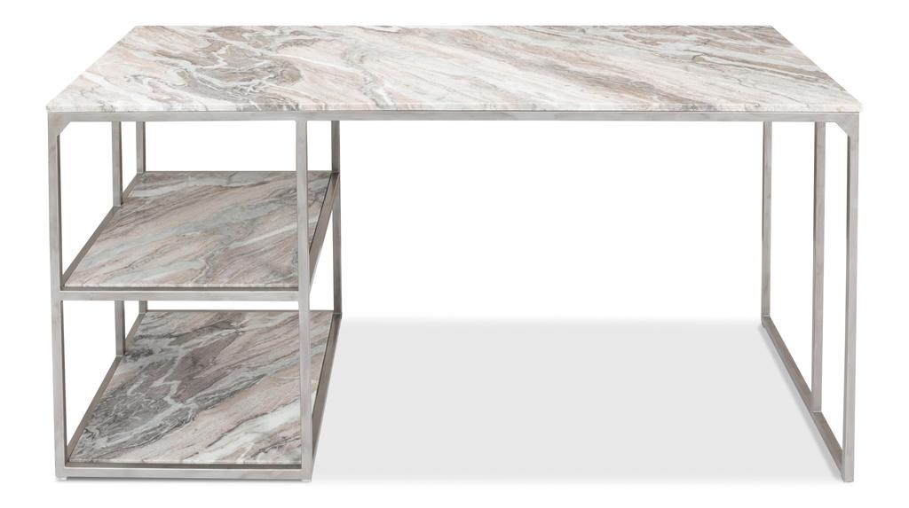 Architect’s Studio Silver Open Desk With Shelves Marble Top - Ornate Home