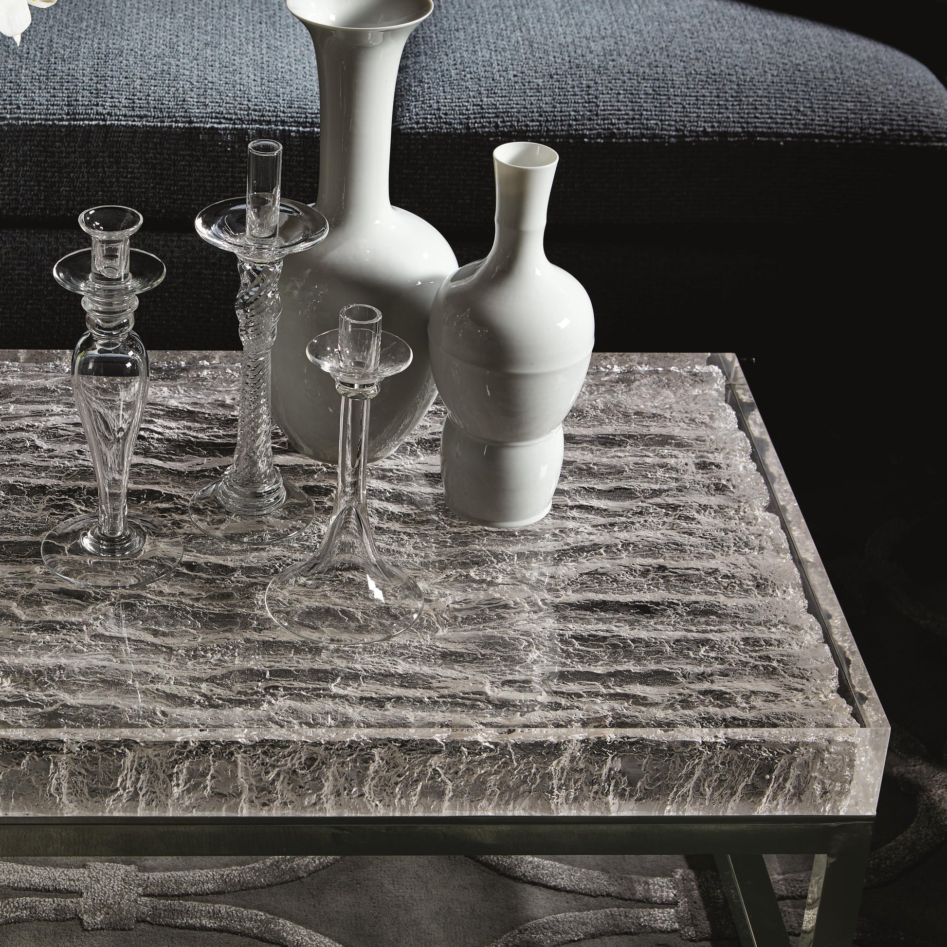 Arctic Ice Acrylic/Polished Stainless Steel Cocktail Table - Ornate Home