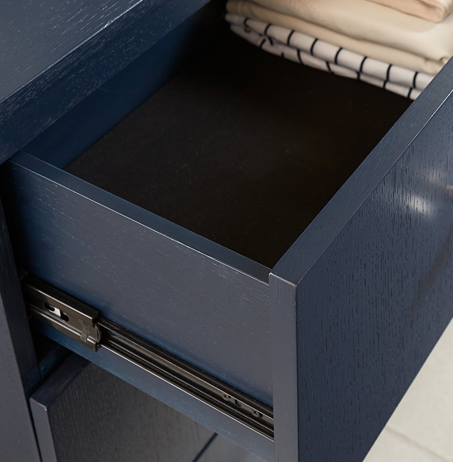Argento Five Drawer Chest in Navy Blue and Burnished Brass - Ornate Home