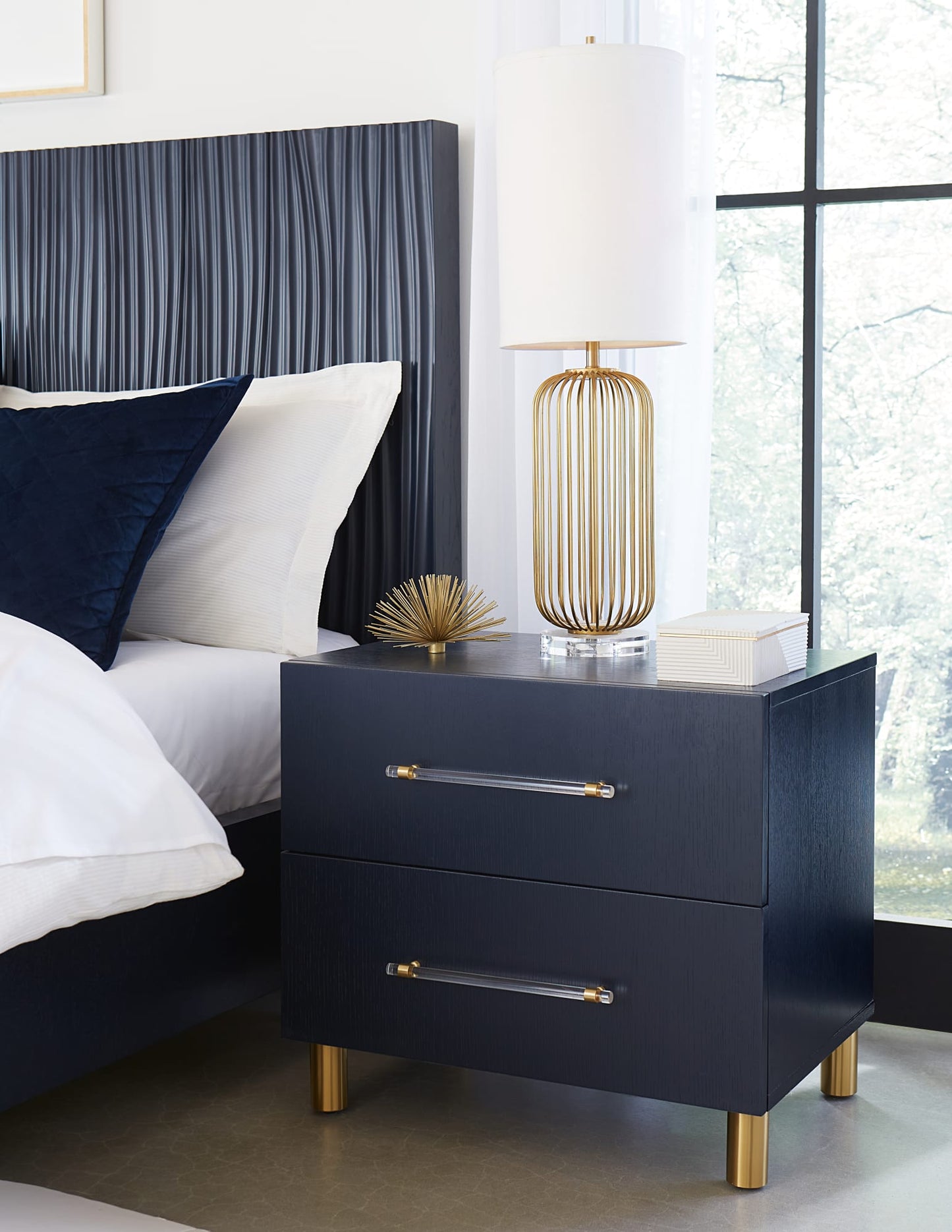 Argento Navy Blue/Burnished Brass Two Drawer USB Charging Nightstand - Ornate Home
