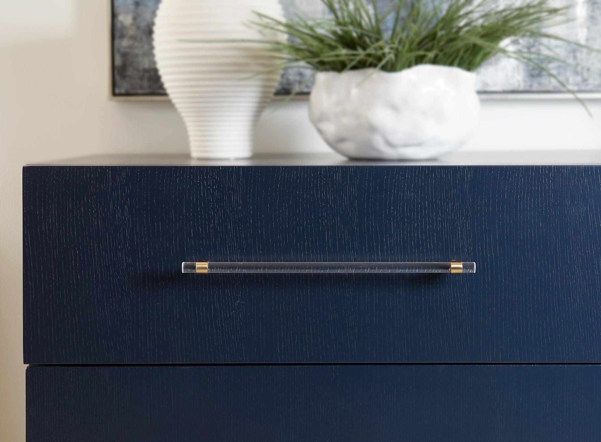Argento Navy Blue/Burnished Brass Two Drawer USB Charging Nightstand - Ornate Home