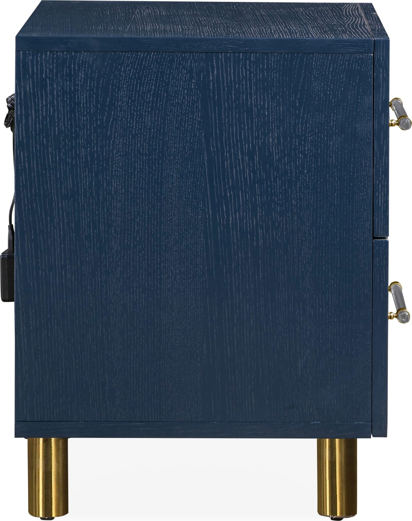 Argento Navy Blue/Burnished Brass Two Drawer USB Charging Nightstand - Ornate Home