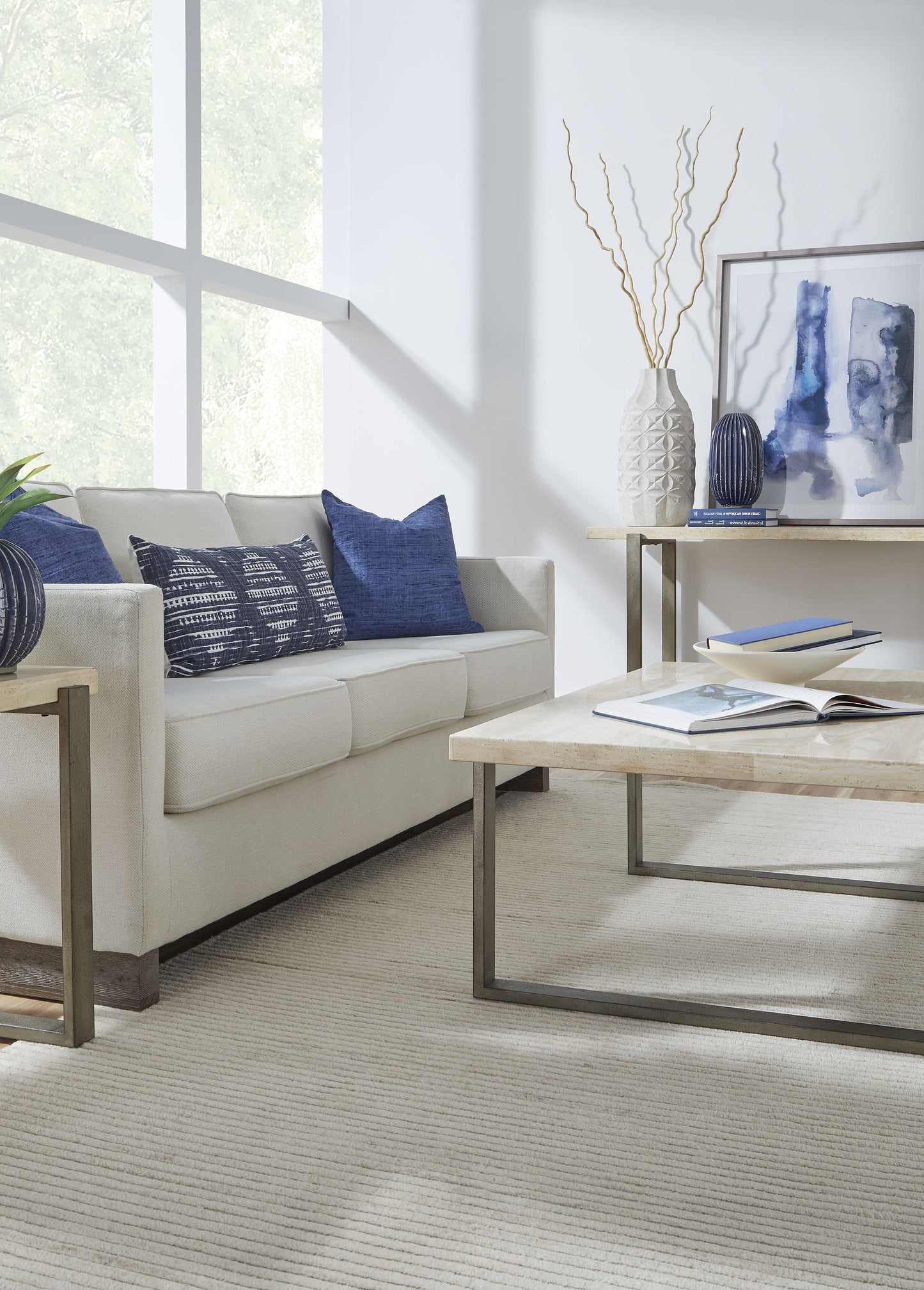 Ariela Natural Travertine Coffee Table with Bronze Metal Base - Ornate Home