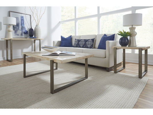 Ariela Natural Travertine End Table with Bronze Metal Base - Ornate Home