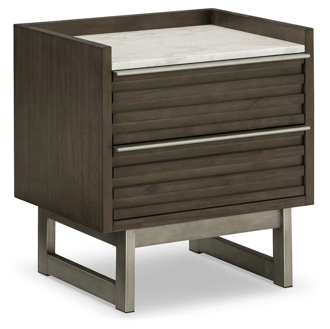 Arkenton Grayish Brown/White Two Drawer Nightstand- Viva Furn