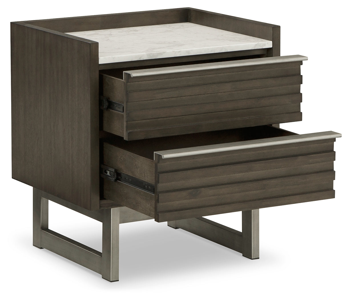 Arkenton Grayish Brown/White Two Drawer Nightstand- Viva Furn
