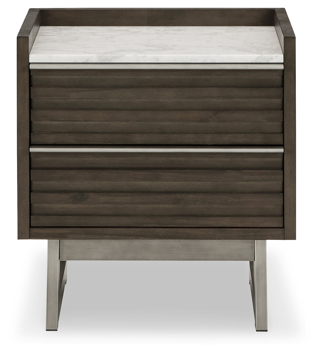 Arkenton Grayish Brown/White Two Drawer Nightstand- Viva Furn