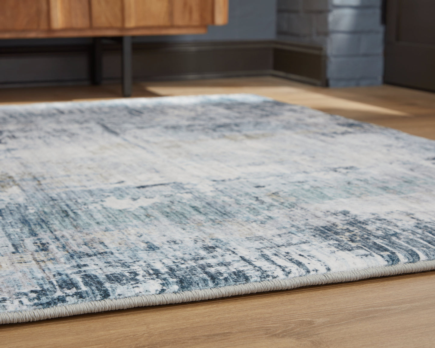 Arlenmont Blue/White/Brown Memory Foam Large Rug- Viva Furn
