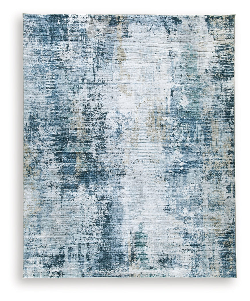 Arlenmont Blue/White/Brown Memory Foam Large Rug- Viva Furn