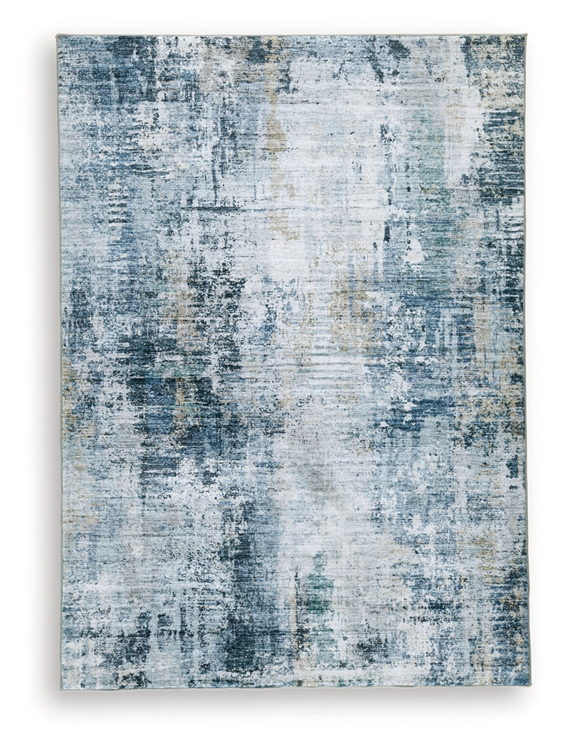 Arlenmont Blue/White/Brown Memory Foam Medium Rug- Viva Furn