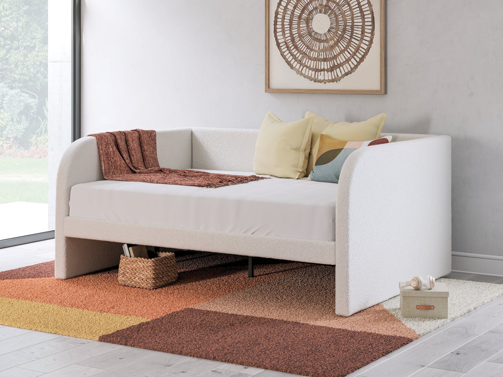 Arloster Tan/White Full Upholstered Day Bed- Viva Furn