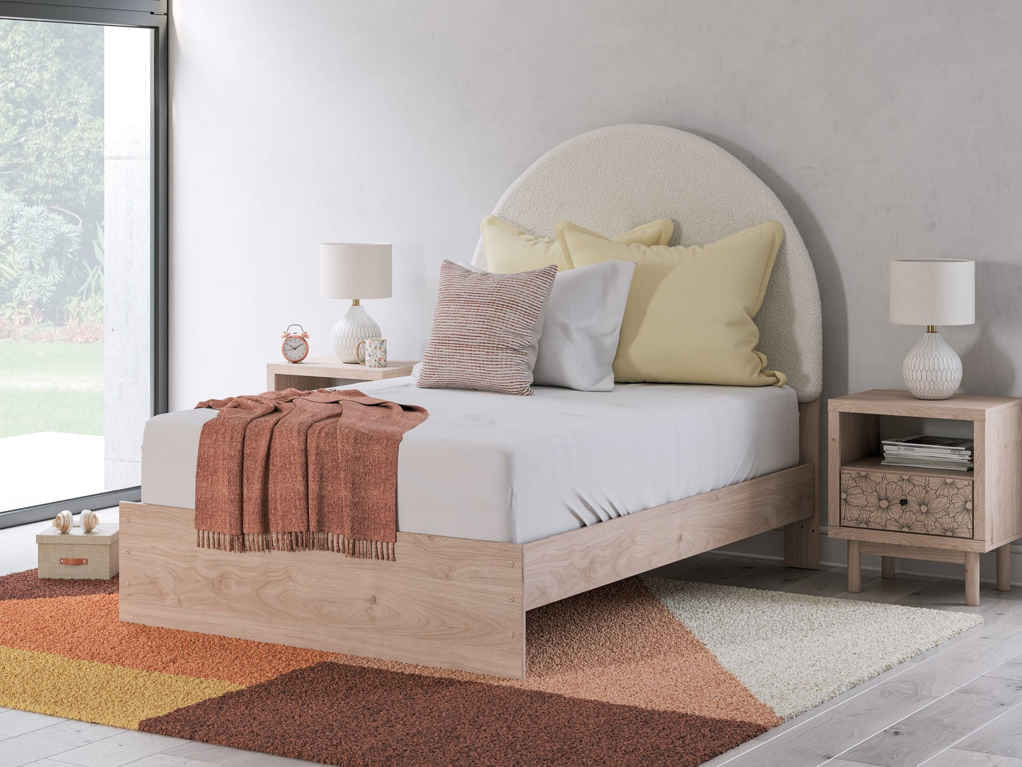 Arloster Tan/White Full Upholstered Panel Bed- Viva Furn