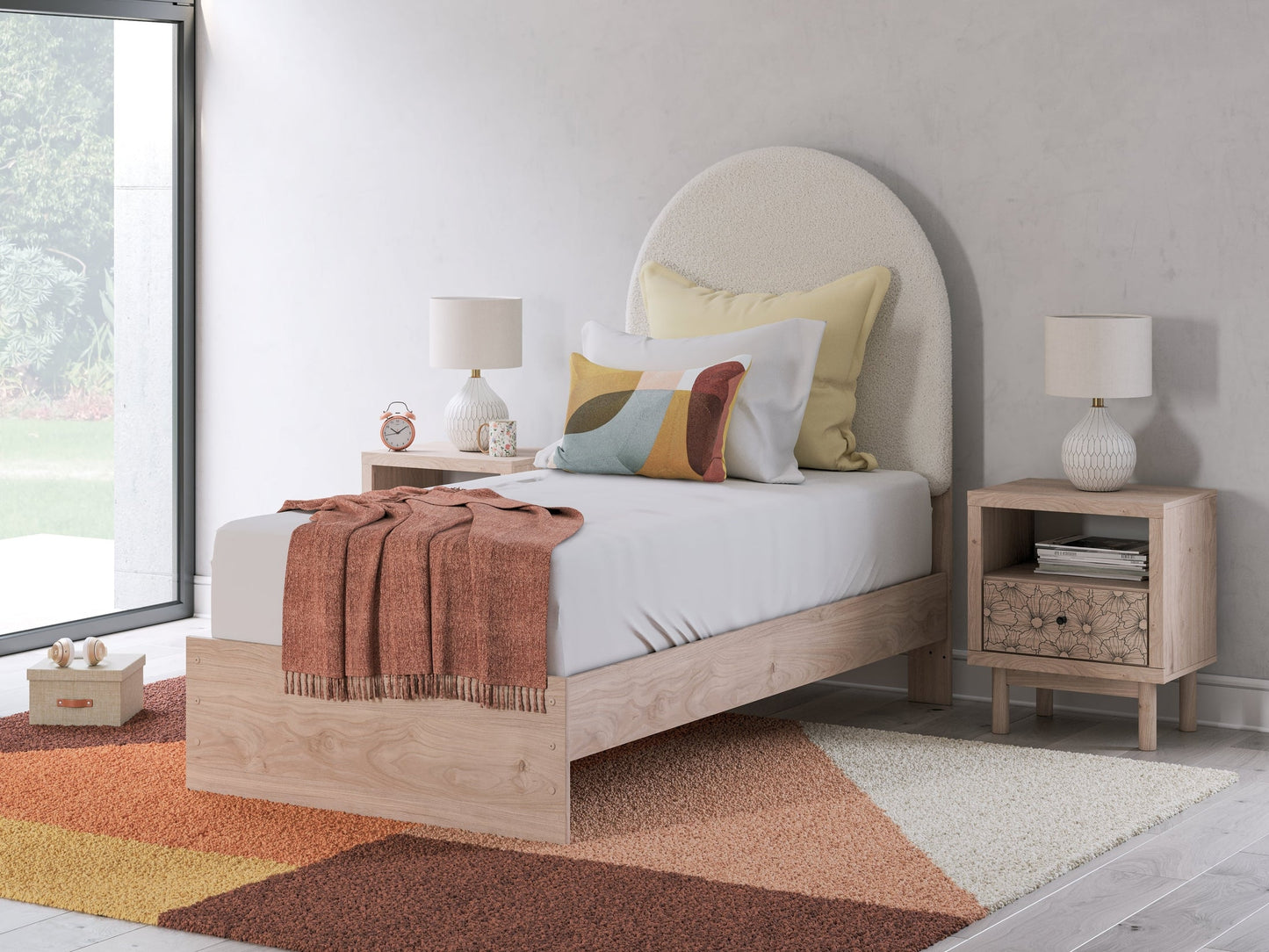 Arloster Tan/White Twin Upholstered Panel Bed- Viva Furn