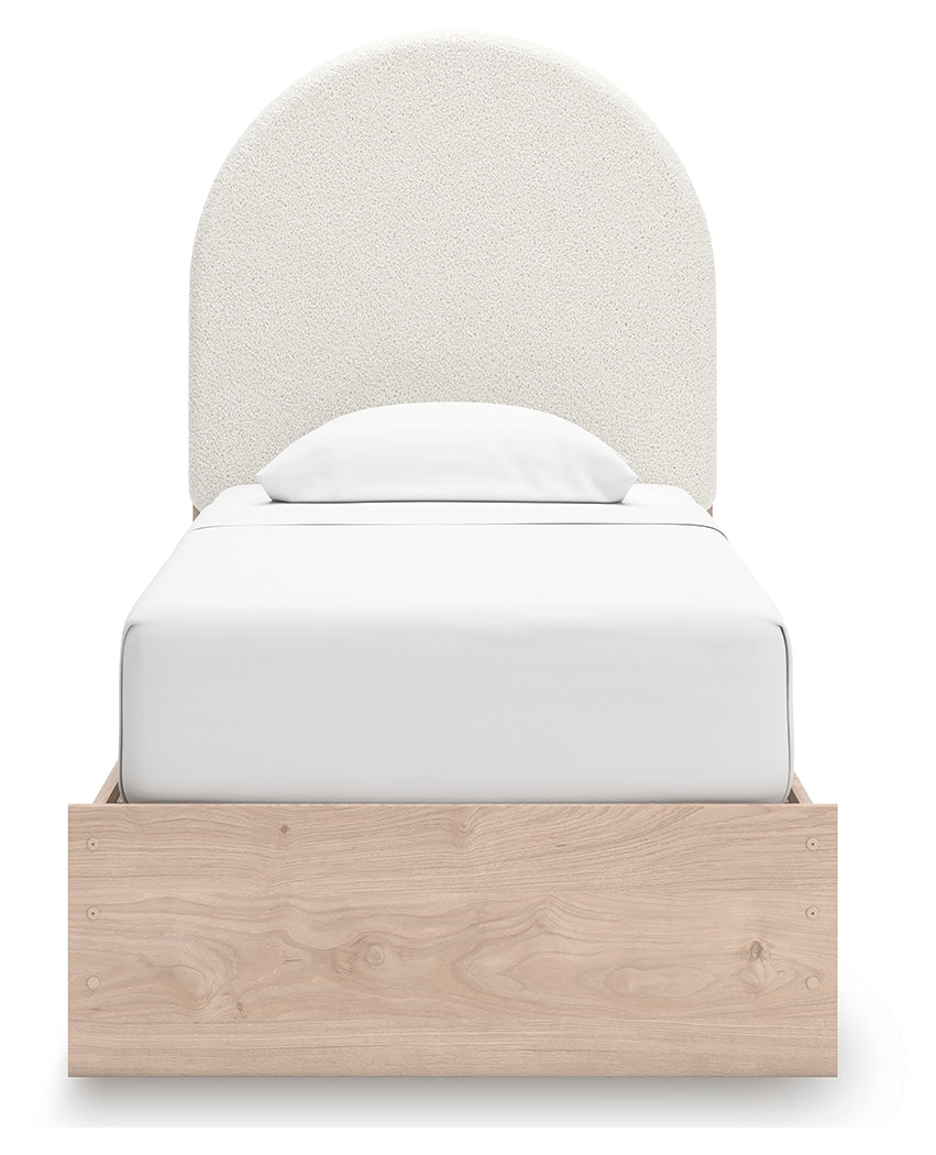 Arloster Tan/White Twin Upholstered Panel Bed- Viva Furn
