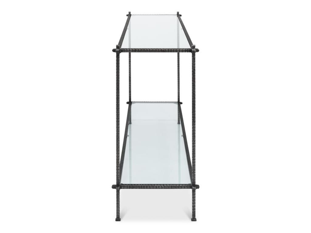 Artisan Forge Black Hand Chased Iron Console Table Glass Top - Ornate Home