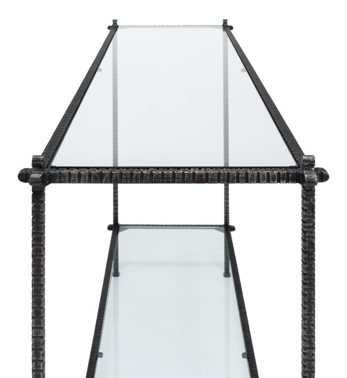 Artisan Forge Black Hand Chased Iron Console Table Glass Top - Ornate Home