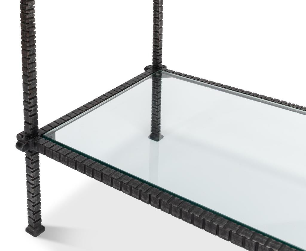 Artisan Forge Black Hand Chased Iron Console Table Glass Top - Ornate Home