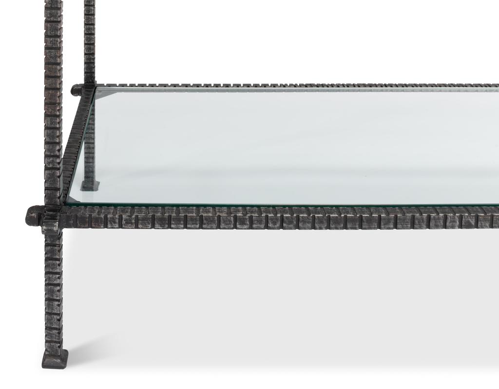 Artisan Forge Black Hand Chased Iron Console Table Glass Top - Ornate Home