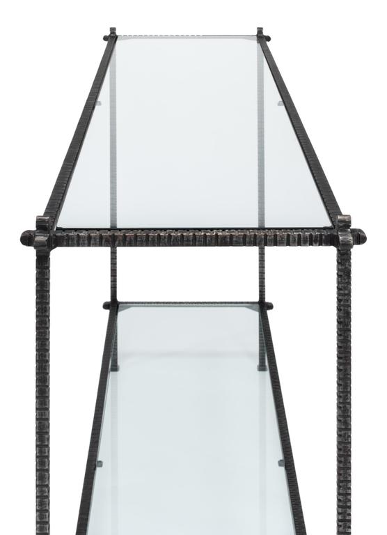 Artisan Forge Black Hand Chased Iron Console Table Glass Top - Ornate Home