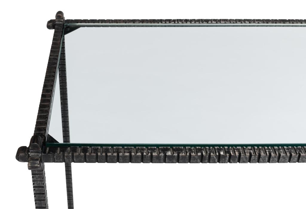 Artisan Forge Black Hand Chased Iron Console Table Glass Top - Ornate Home