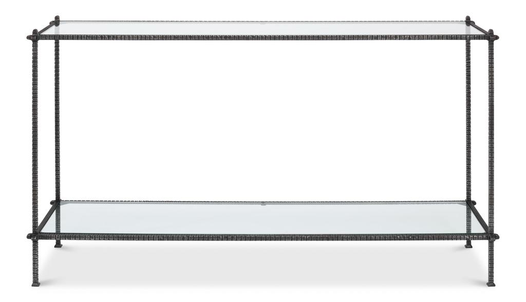Artisan Forge Black Hand Chased Iron Console Table Glass Top - Ornate Home