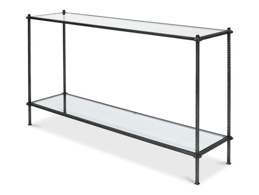 Artisan Forge Black Hand Chased Iron Console Table Glass Top - Ornate Home