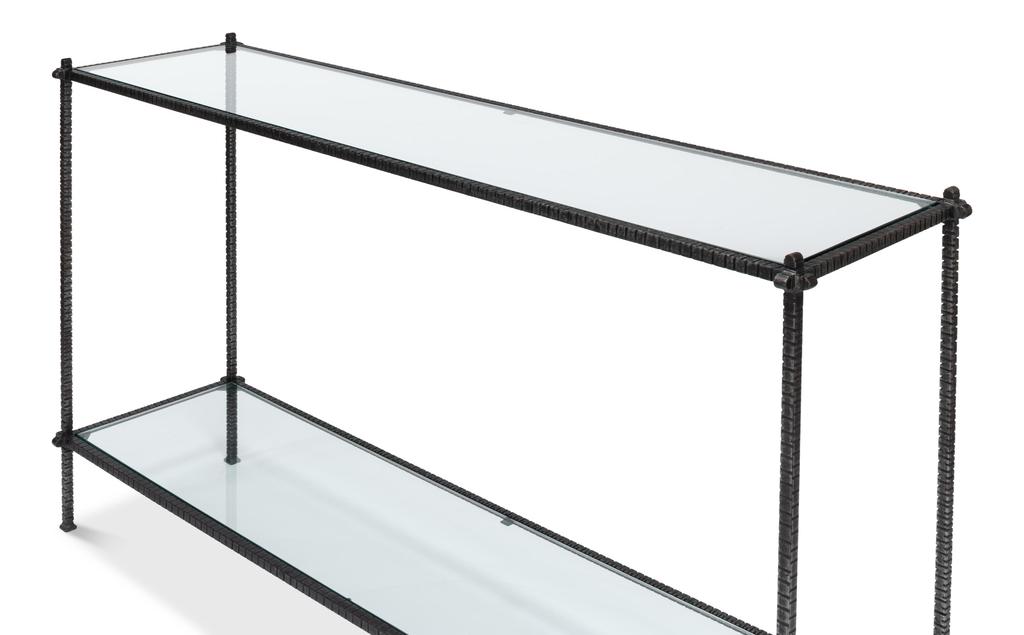 Artisan Forge Black Hand Chased Iron Console Table Glass Top - Ornate Home