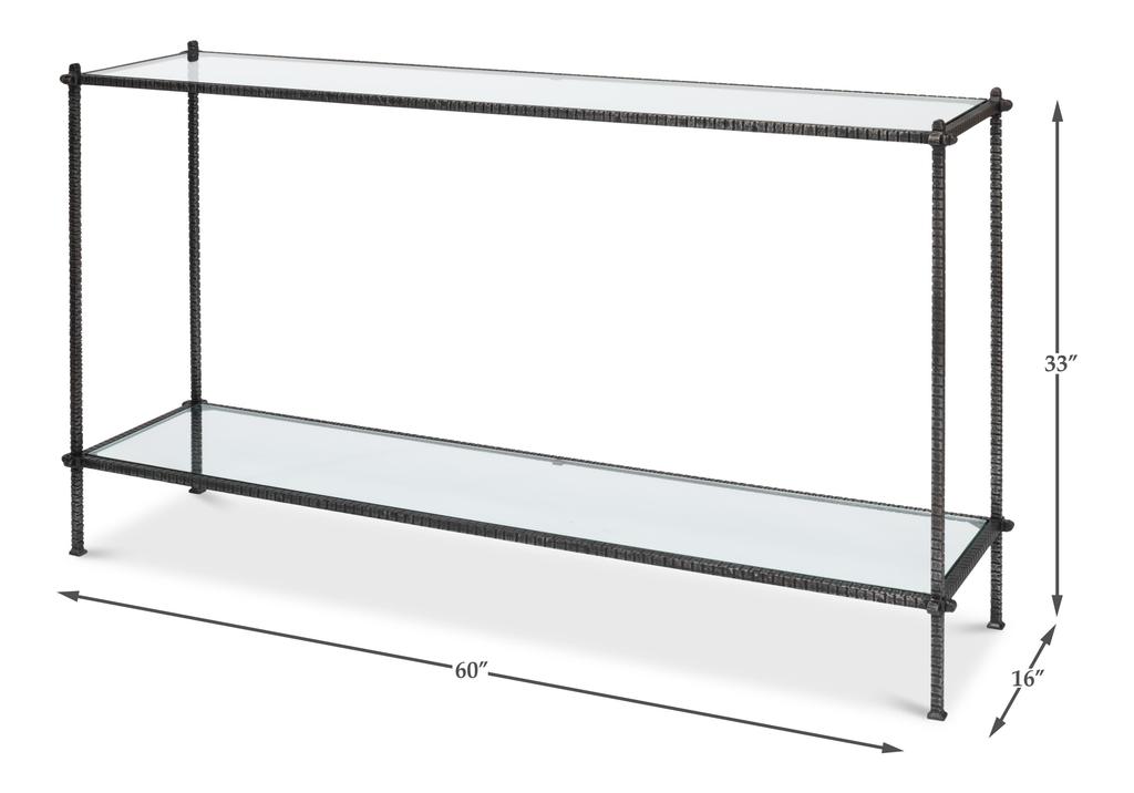 Artisan Forge Black Hand Chased Iron Console Table Glass Top - Ornate Home