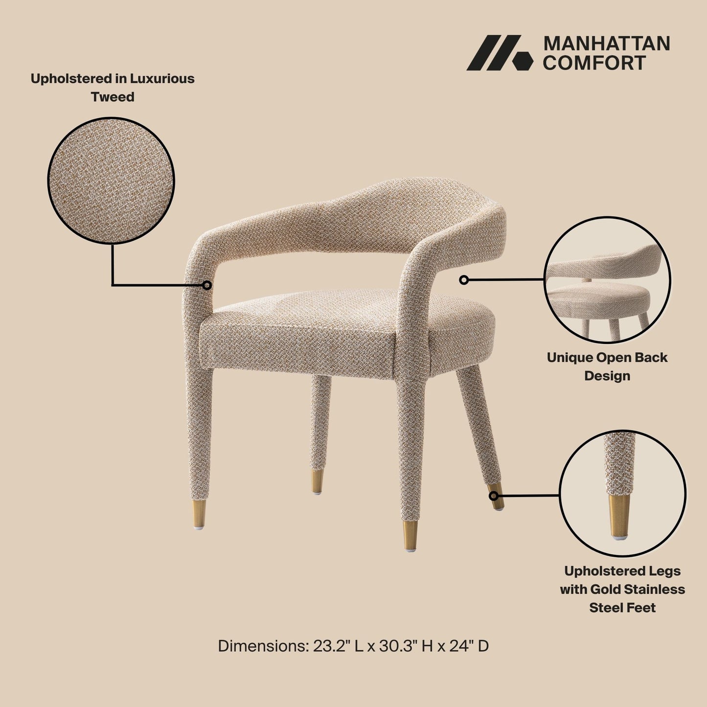 Aspen Dining Armchair in Gold Dust - Ornate Home
