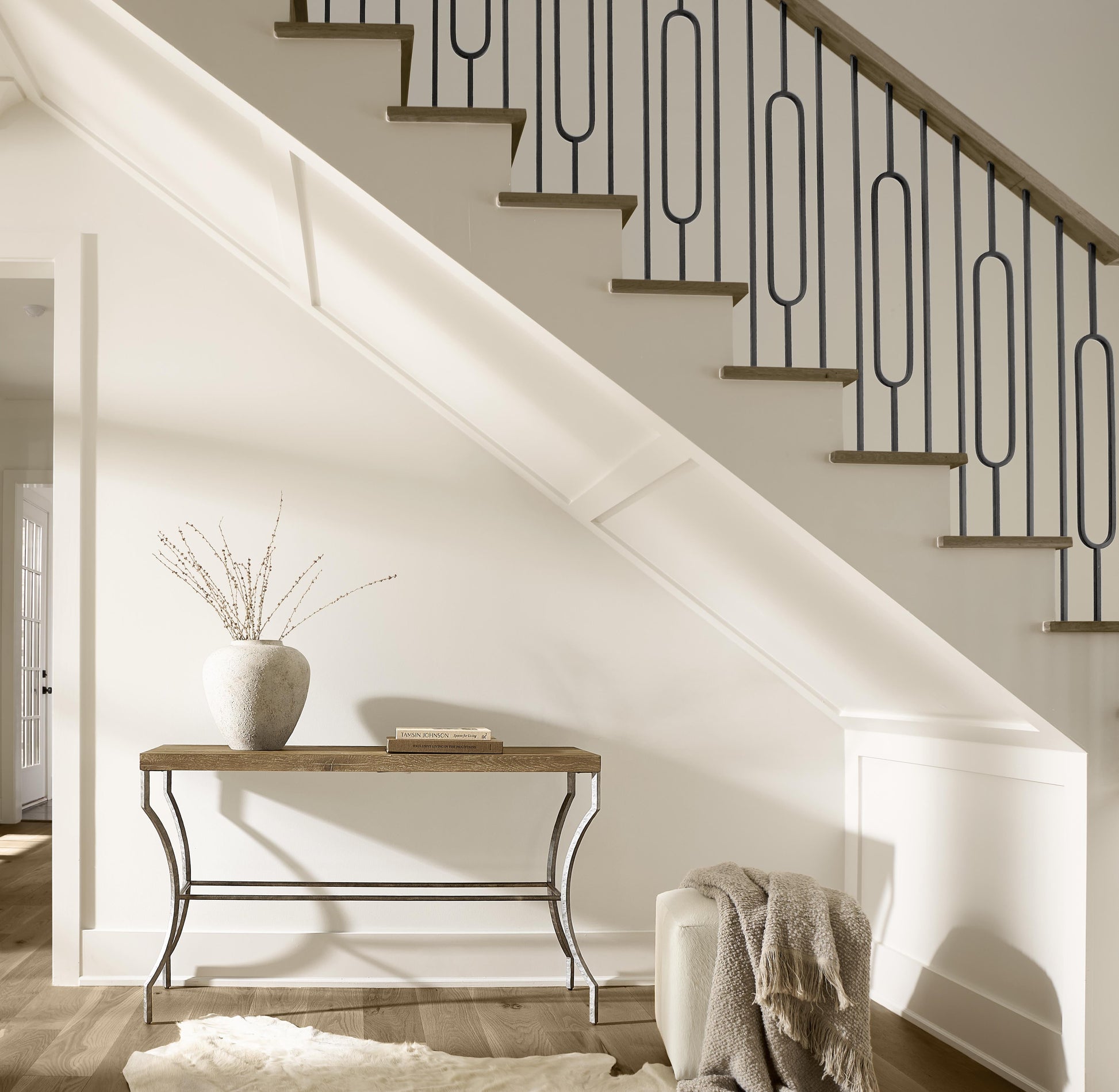 Aspen White/Cream Leather Ottoman - Ornate Home