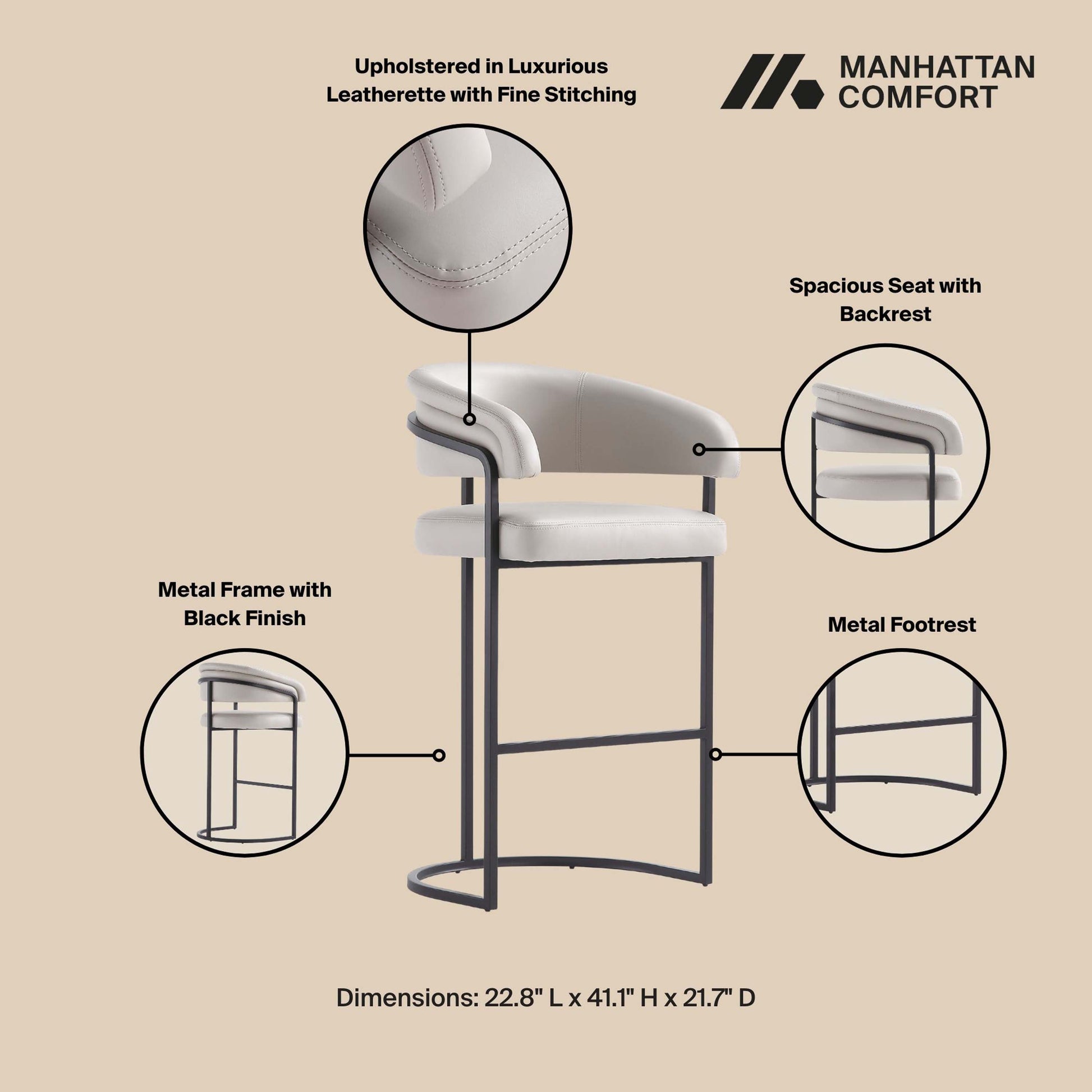 Augusta Barstool in Light Grey - Ornate Home