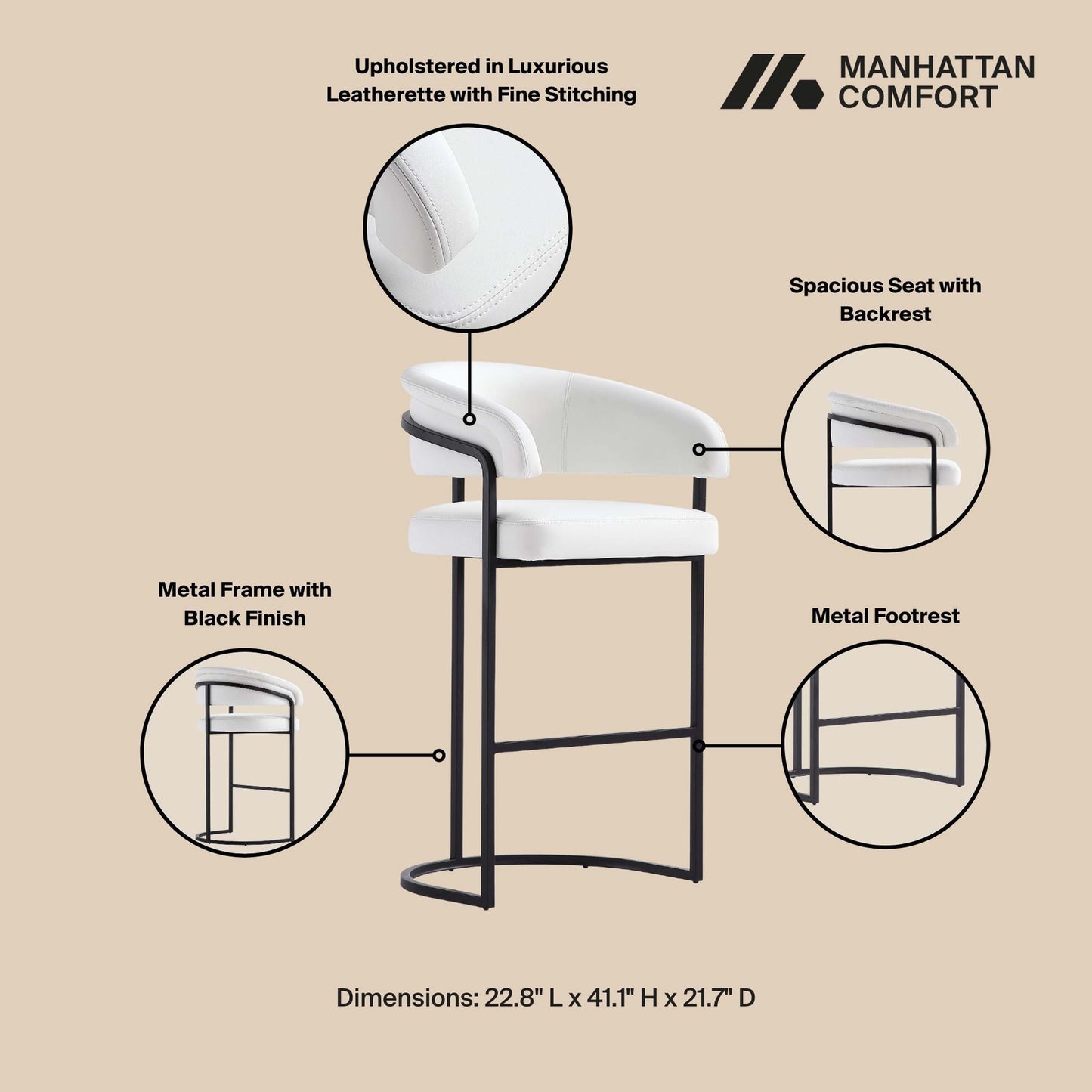 Augusta Barstool in White (set of 2) - Ornate Home