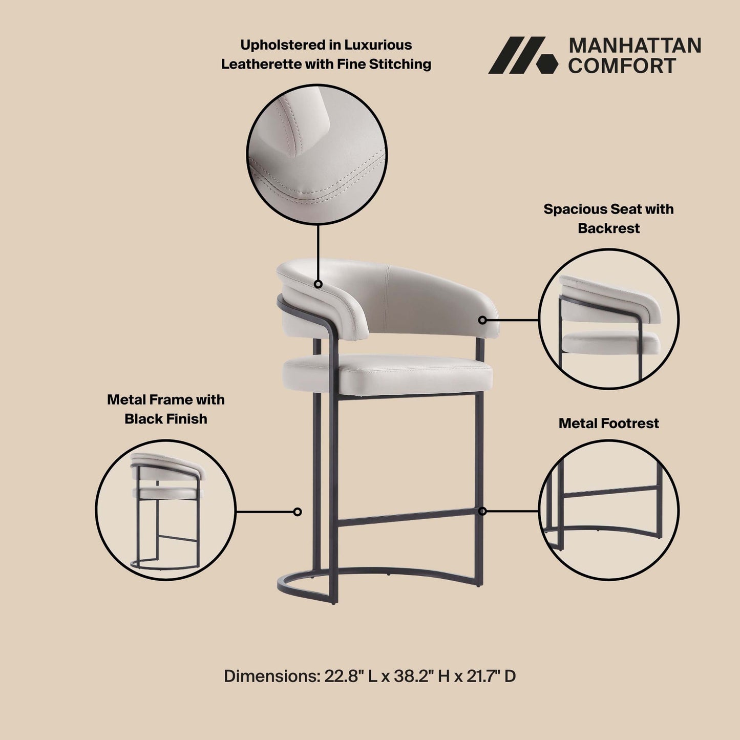 Augusta Counter Stool in Light Grey (set of 2) - Ornate Home