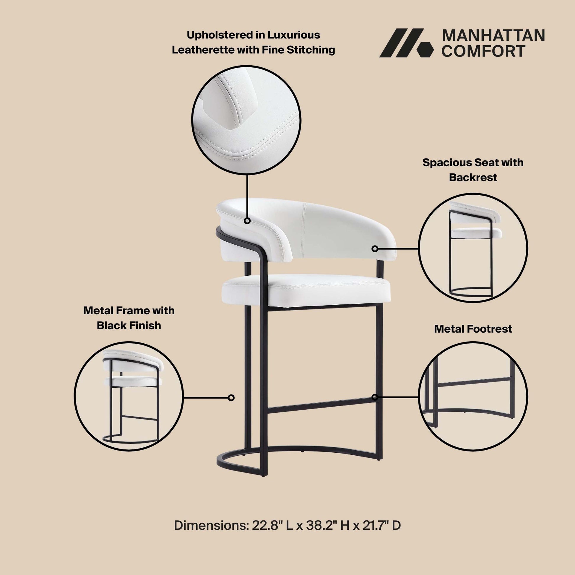 Augusta Counter Stool in White - Ornate Home