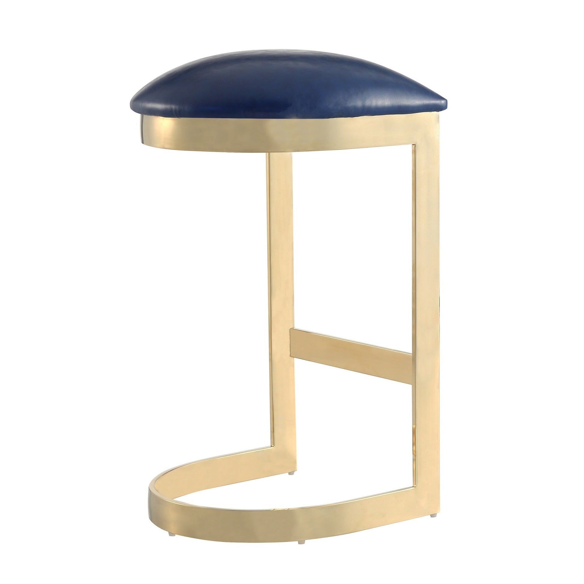 Aura Bar Stool in Blue and Polished Brass (set of 2) - Ornate Home
